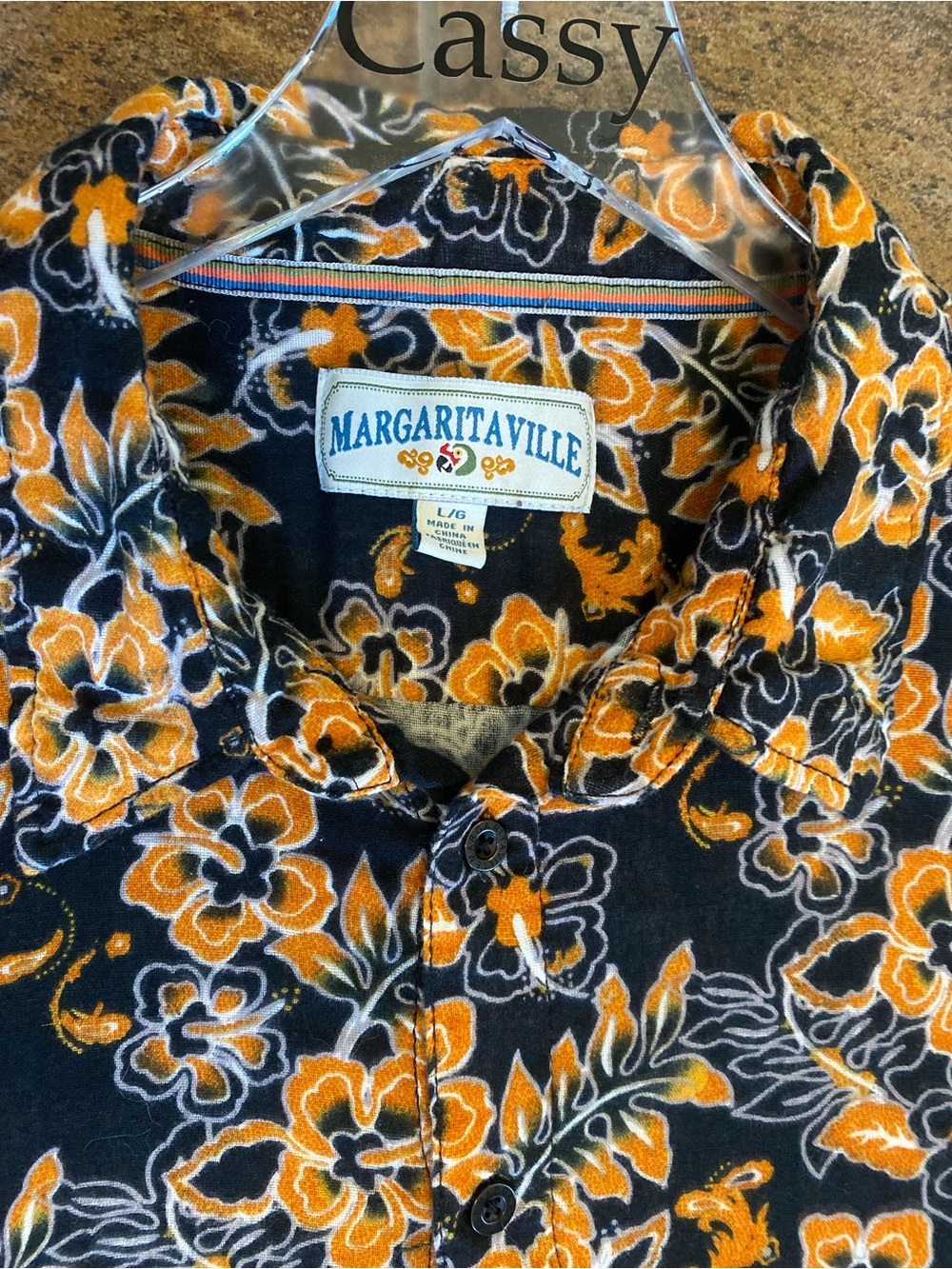 Margaritaville Black & Orange Hibiscus Floral Short-Sleeve Button-Up Shirt